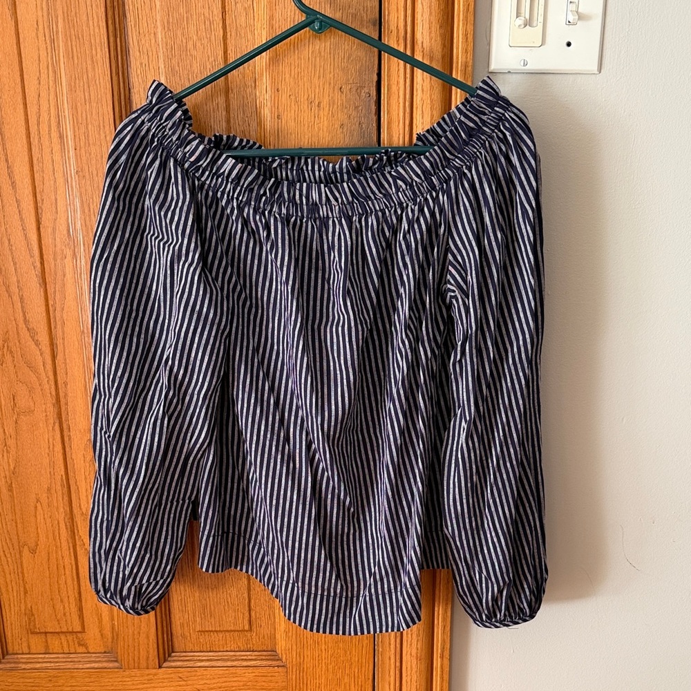 a new day Navy and White Striped Blouse